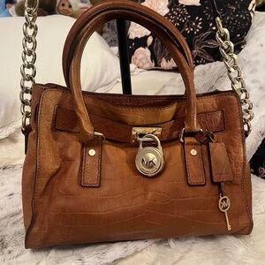 Michael Kors Hamilton Croc-Embossed Leather Satchel